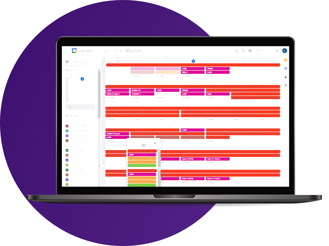A fully booked calendar of appointments