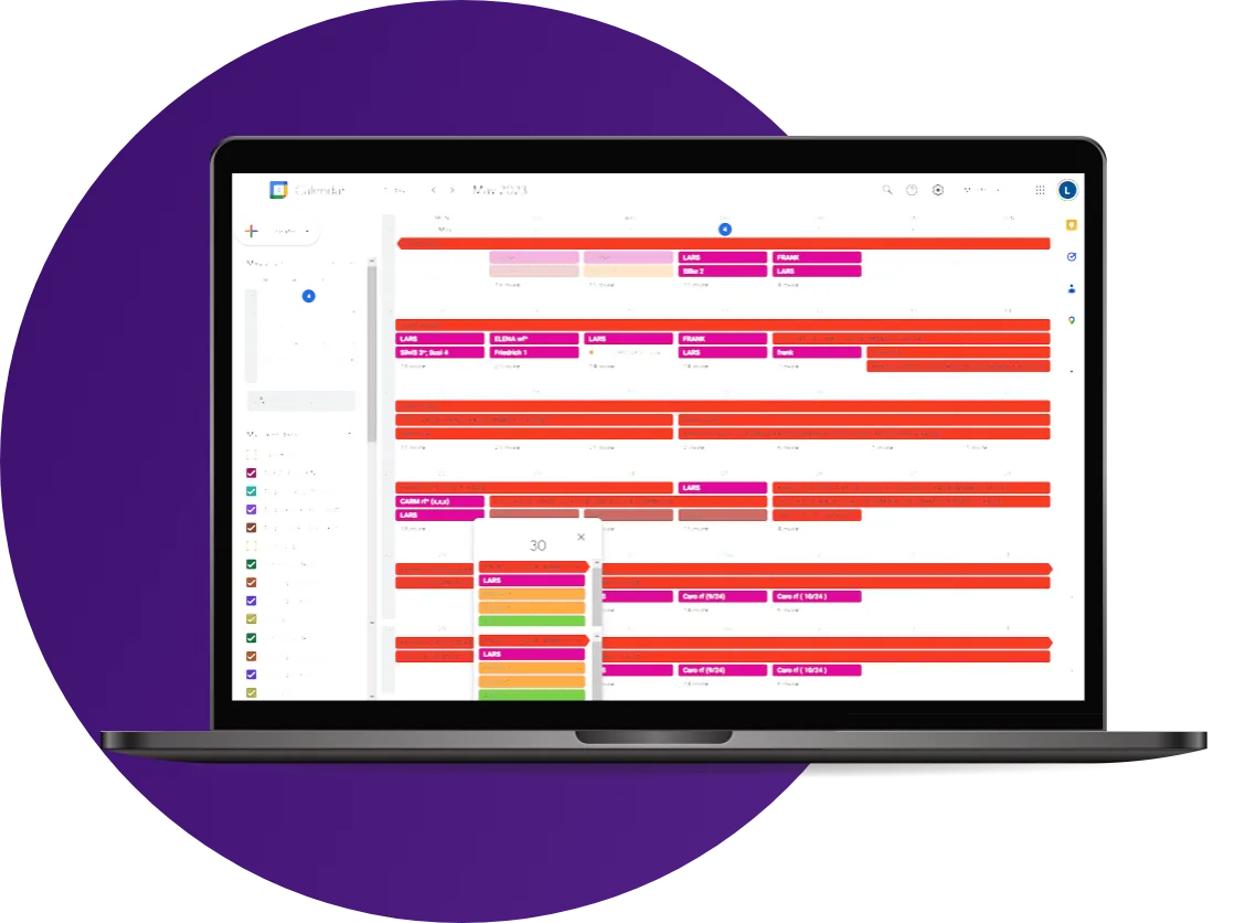 A fully booked calendar of appointments